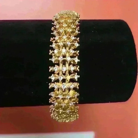 Gold-toned rhinestones cuff bracelet in like new condition - Picture 8 of 12